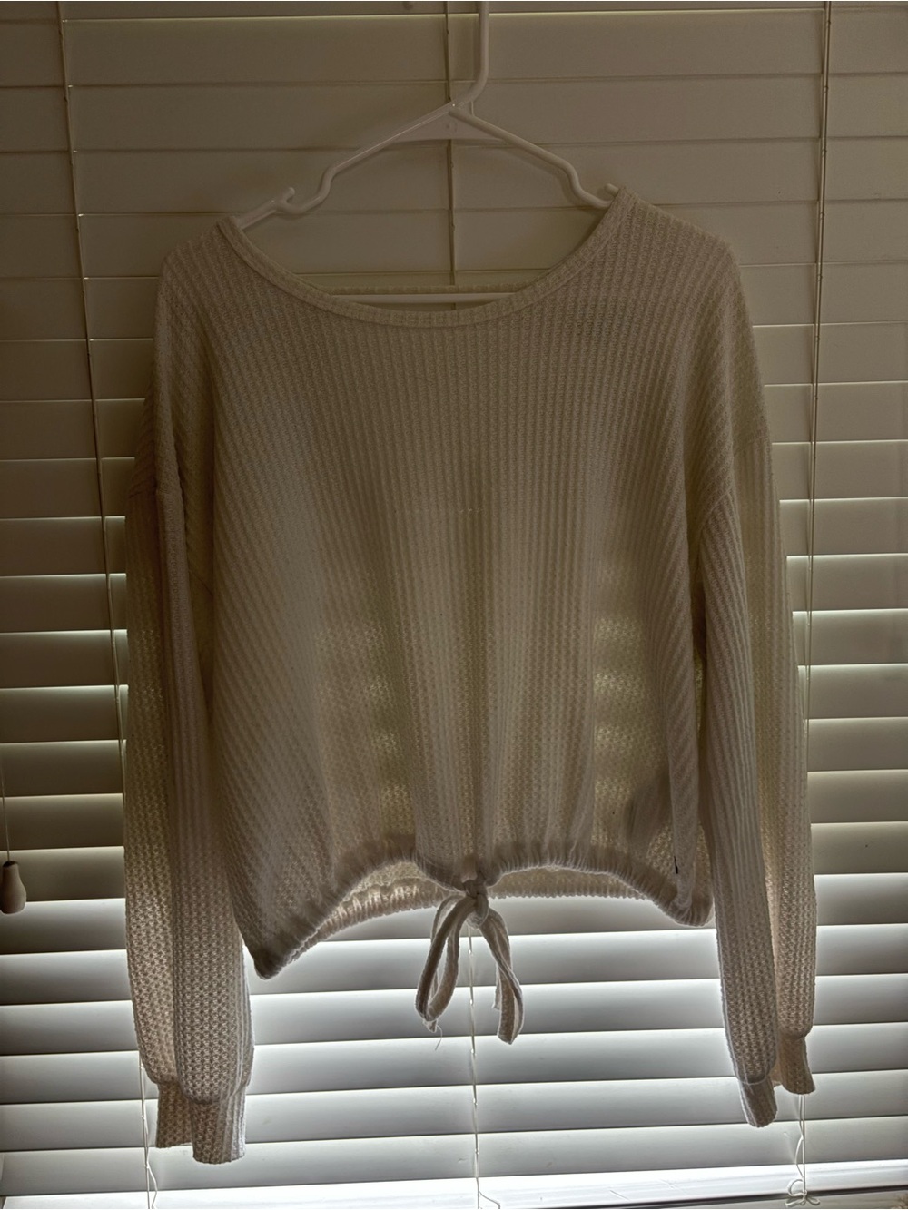Hollister Cream Waffle-Knit Tie-Front Sweatshirt